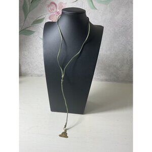 Buddha Pendant Necklace With Olive Green Suede Cord & Brass Clasp